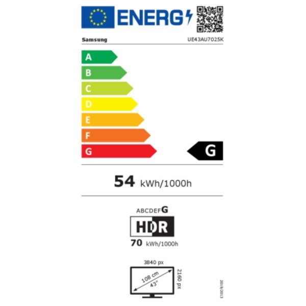 smart tv samsung ue43au7025 energy label